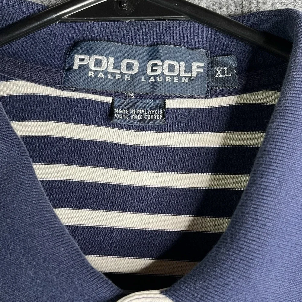 Vintage Polo Golf Ralph Lauren Polo Shirt Mens XL Blue Striped Embroidered Logo‎